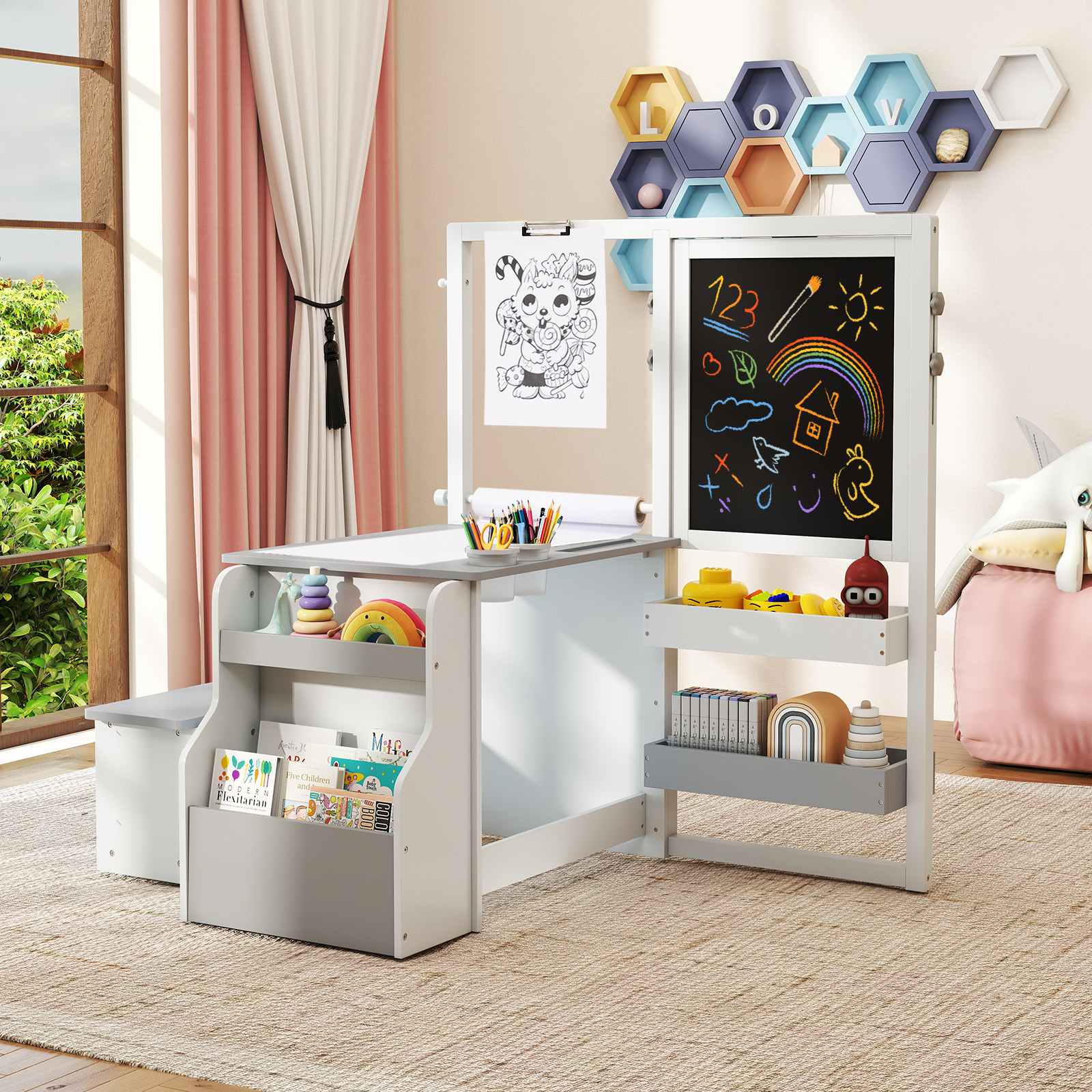 Double-Sided Art Easel Craft Station