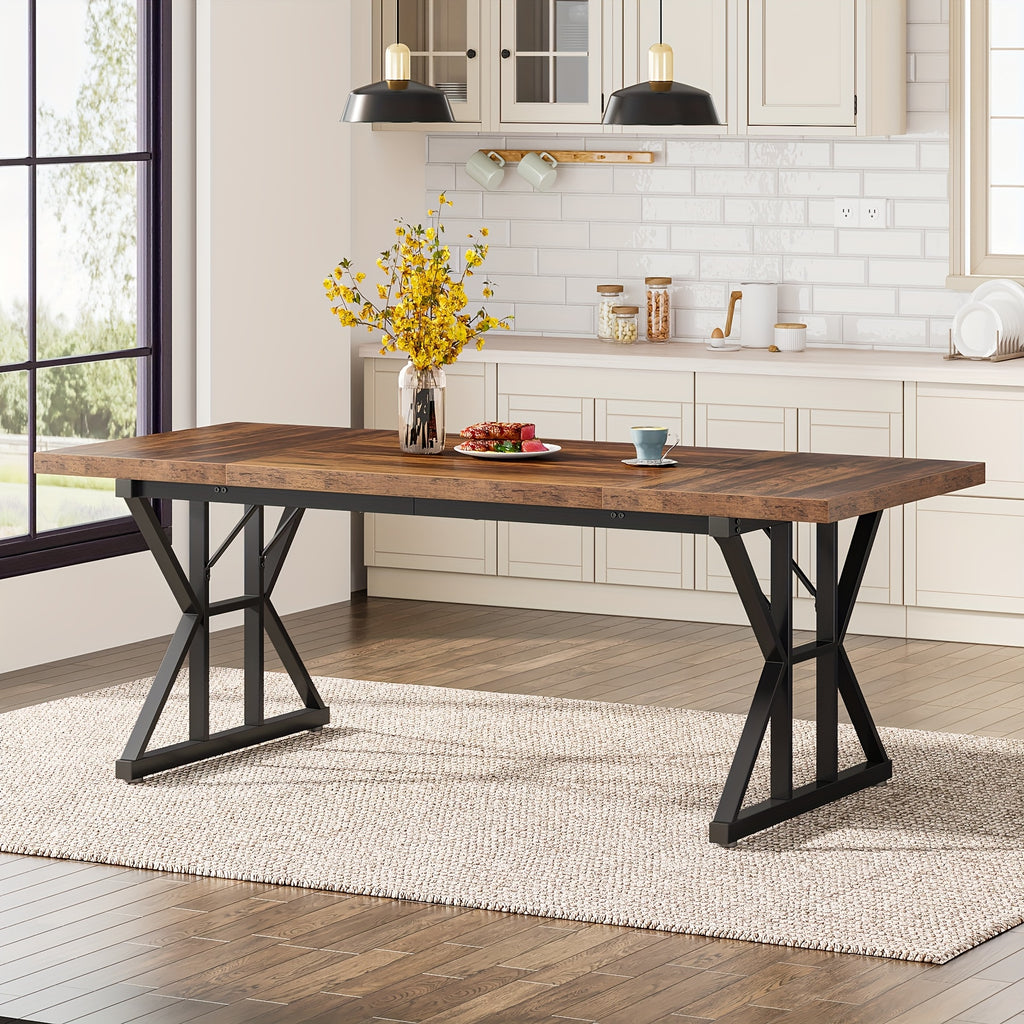 Wooden Farmhouse Rectangular Dining Table - Black