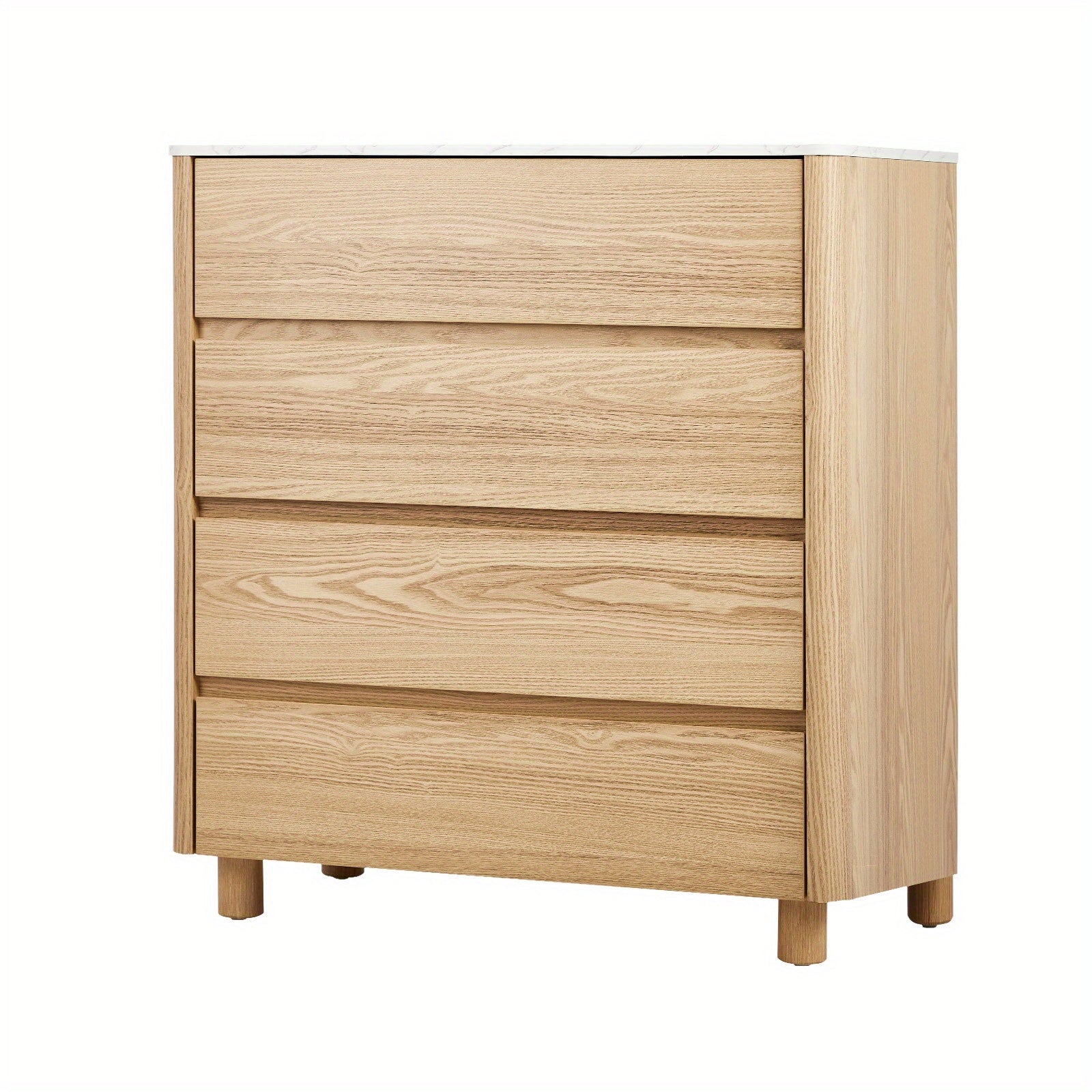4‑Drawer Modern Chest – White & Natural Wood with Faux Marble Top