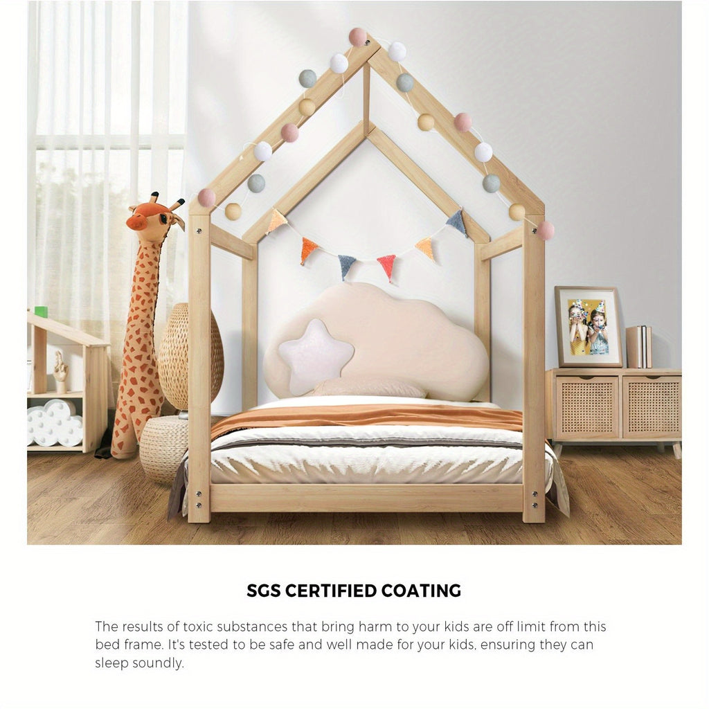 Kids Natural Wooden Bed Frame