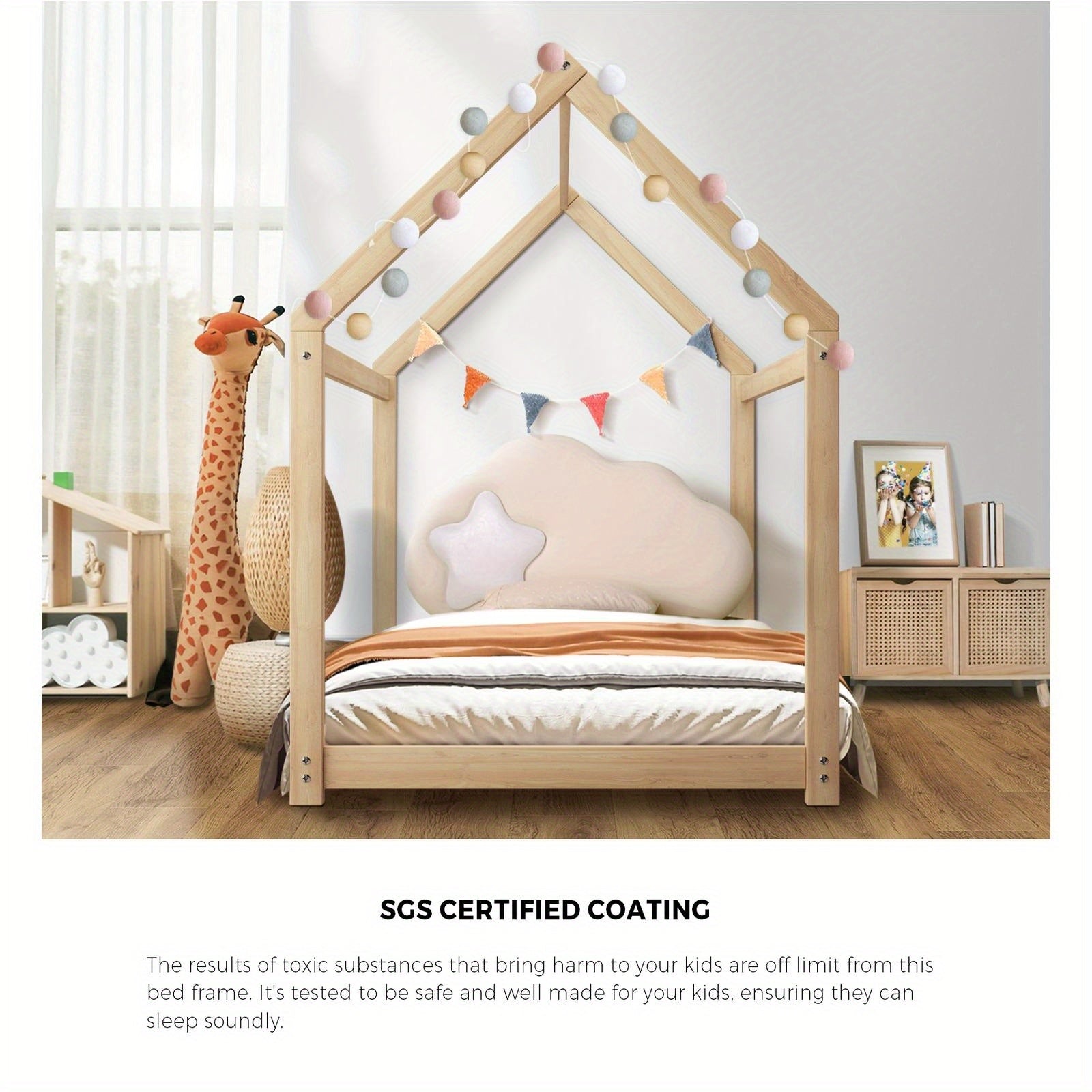 Kids Natural Wooden Bed Frame