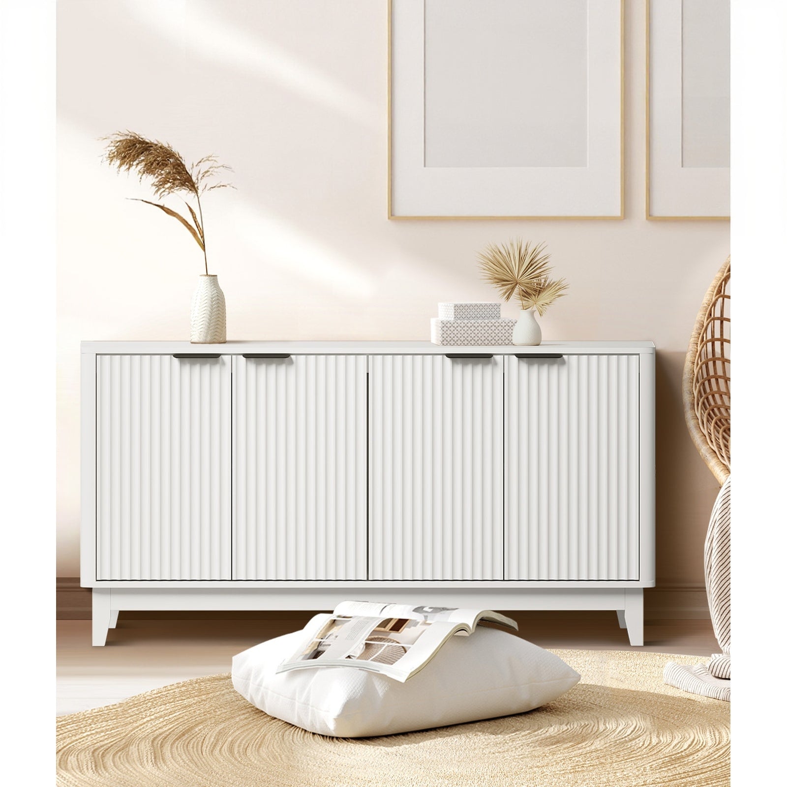 4‑Door Modern Sideboard – White or Natural Wood