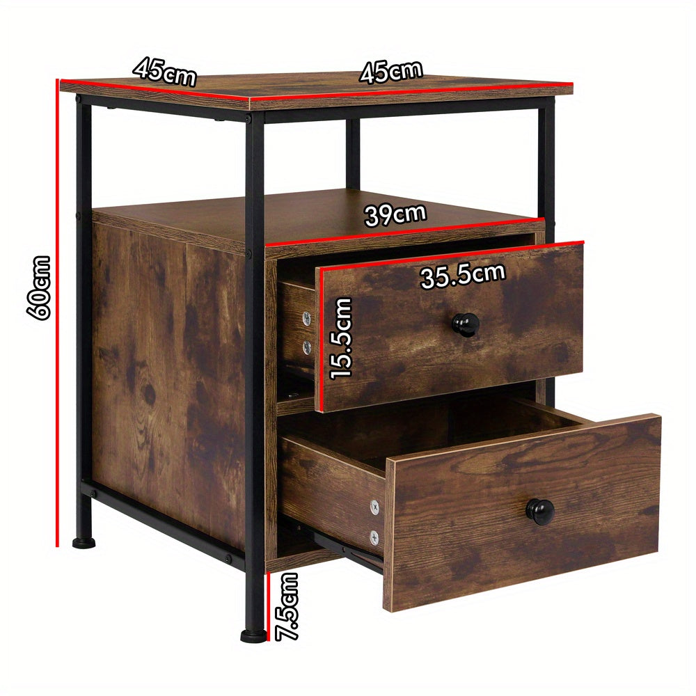 Industrial Bedside Table with drawers