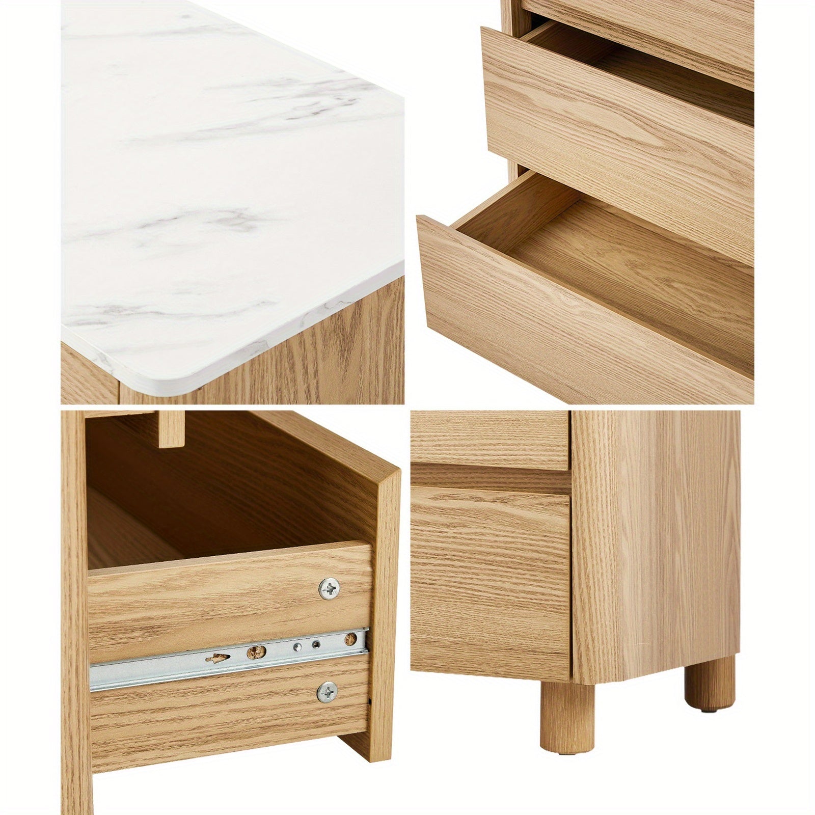 4‑Drawer Modern Chest – White & Natural Wood with Faux Marble Top