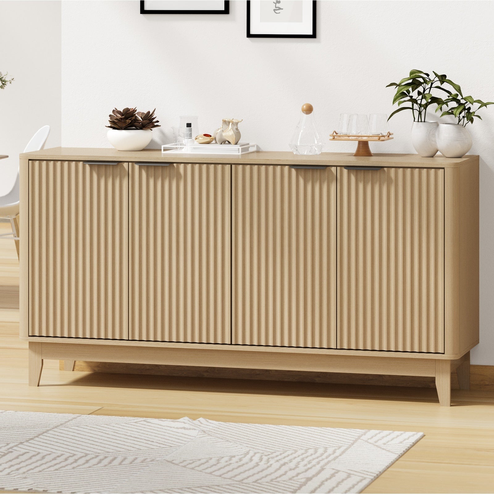 4‑Door Modern Sideboard – White or Natural Wood