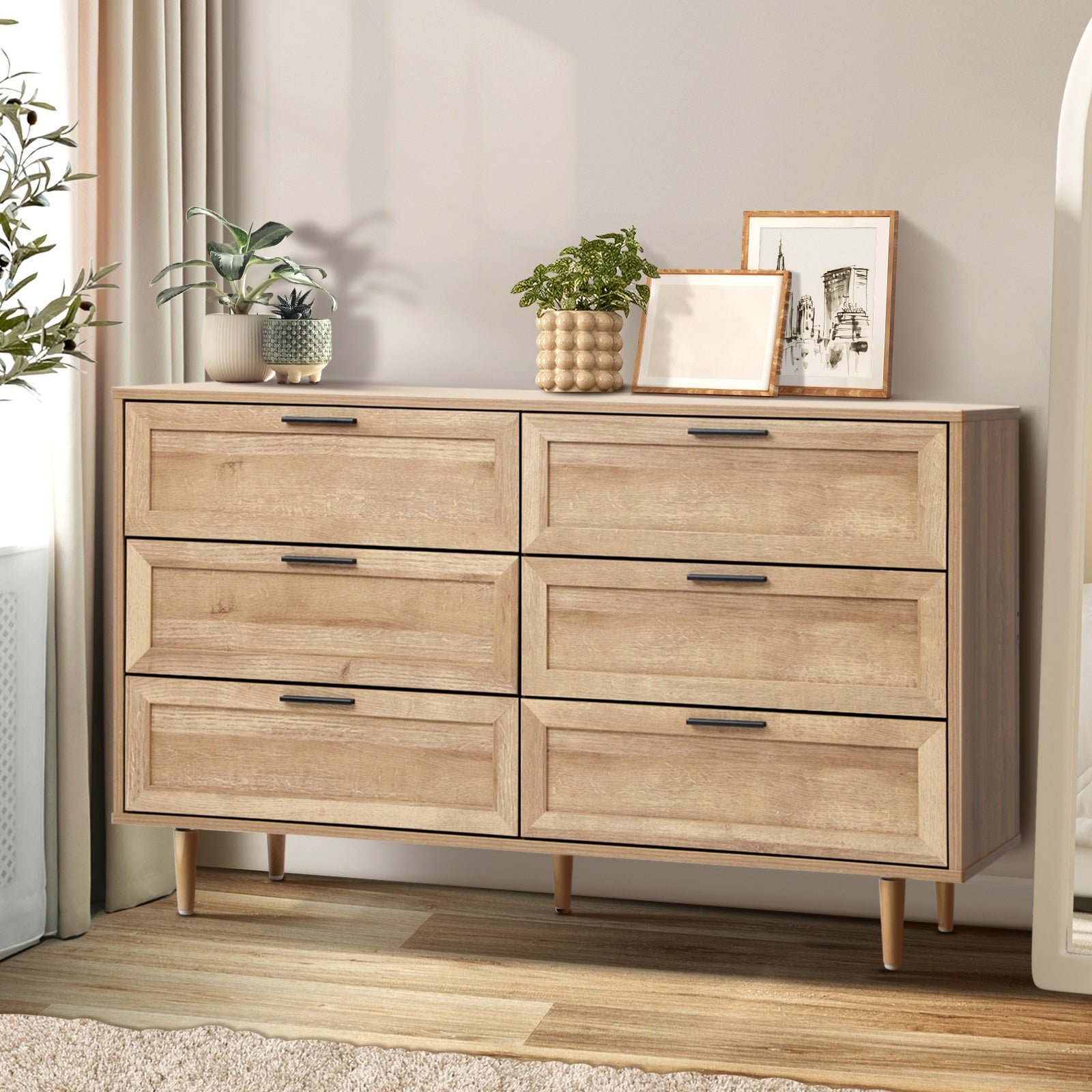 White or Natural Modern 6-Drawer Dresser