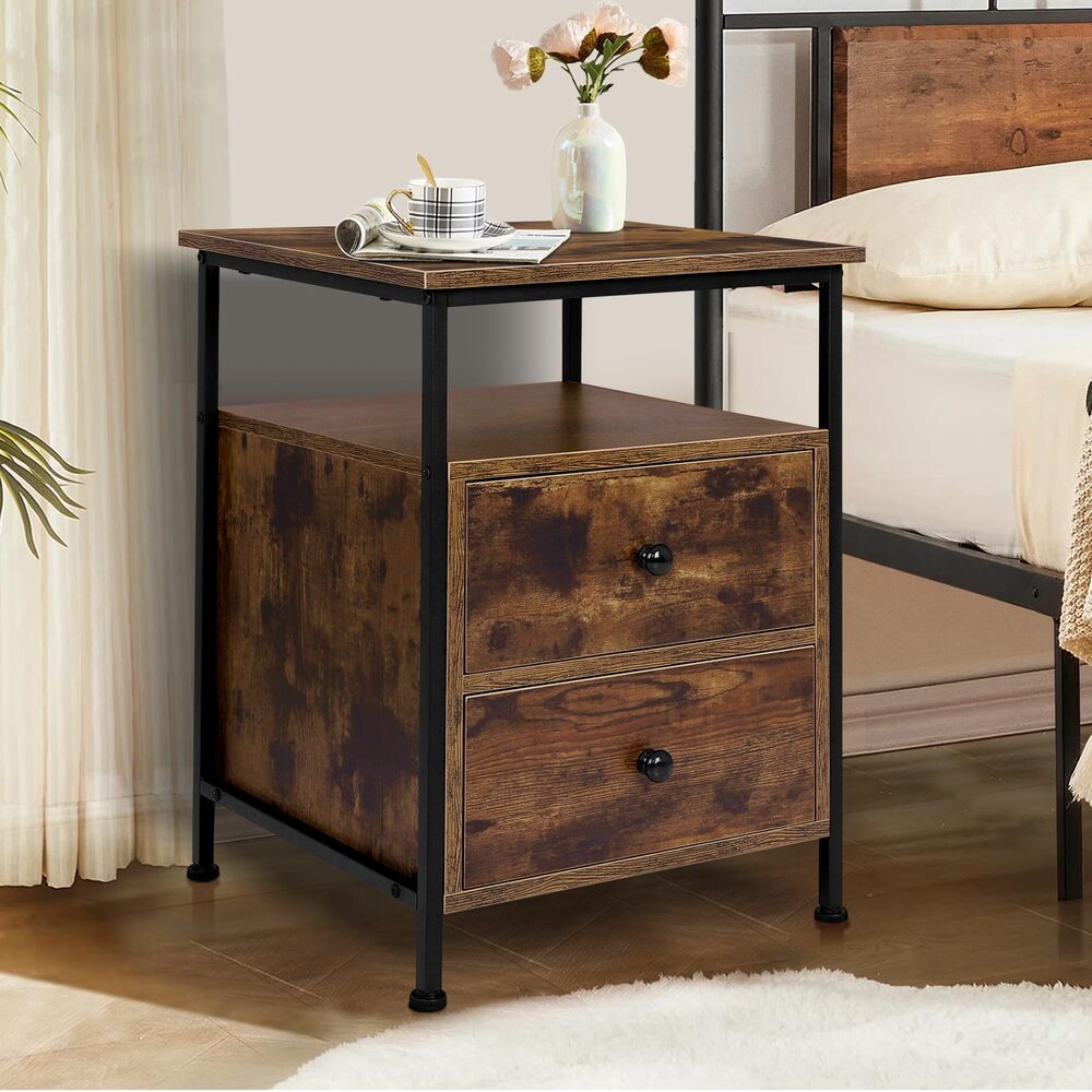 Industrial Bedside Table with drawers