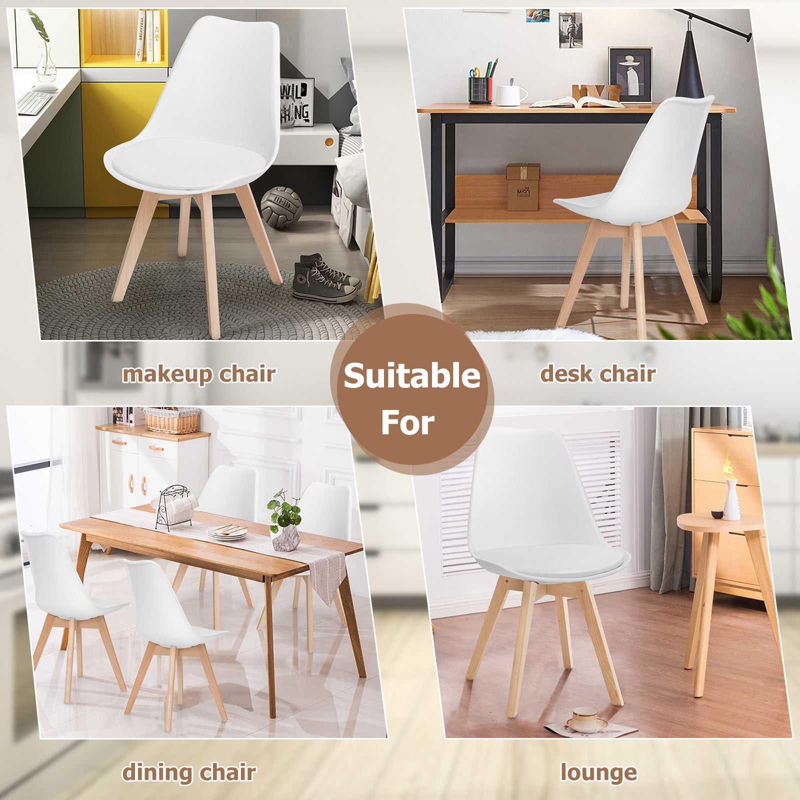 White and Natural Dining Chairs - 4pcs