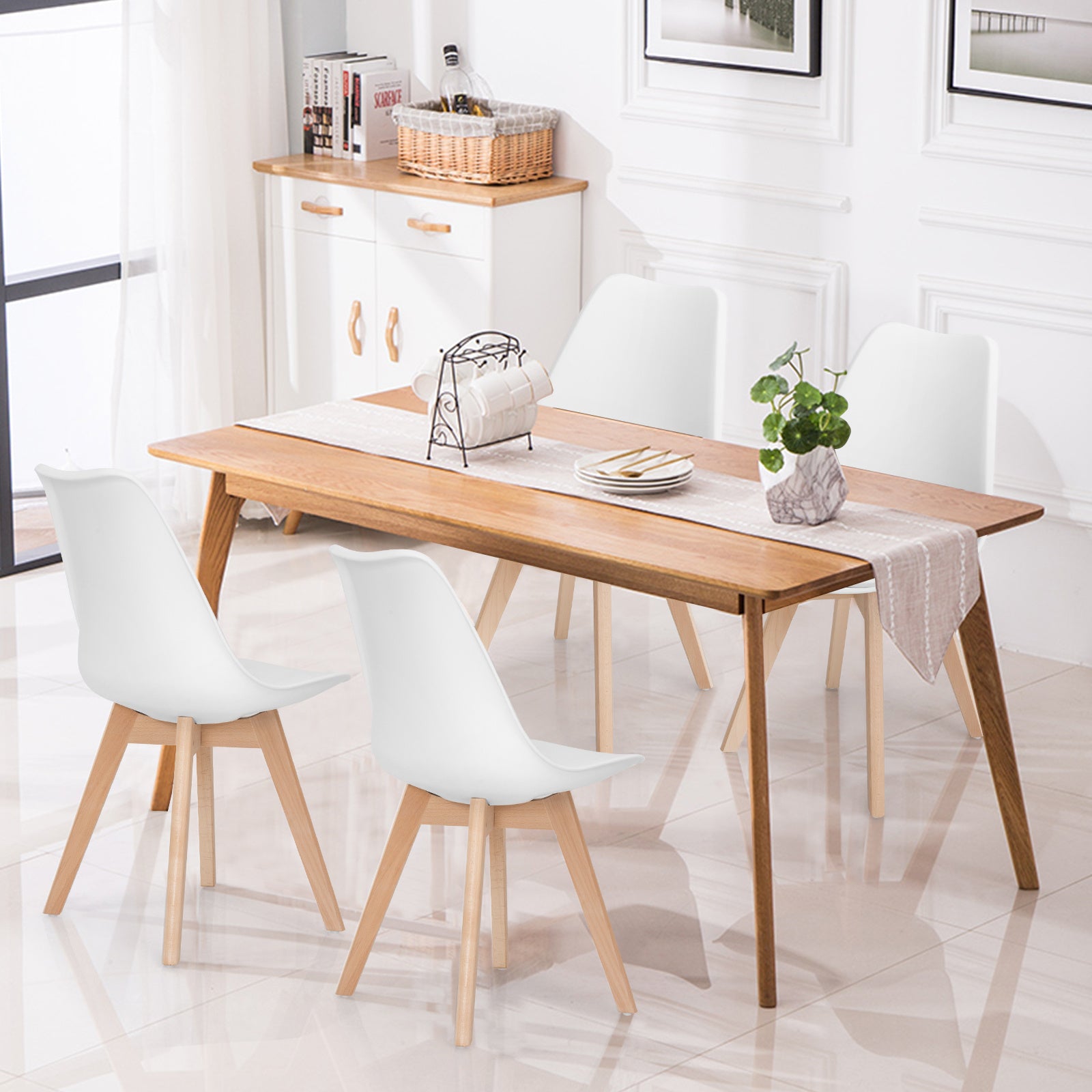White and Natural Dining Chairs - 4pcs