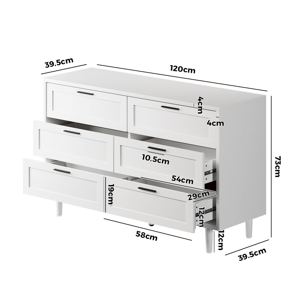 White or Natural Modern 6-Drawer Dresser