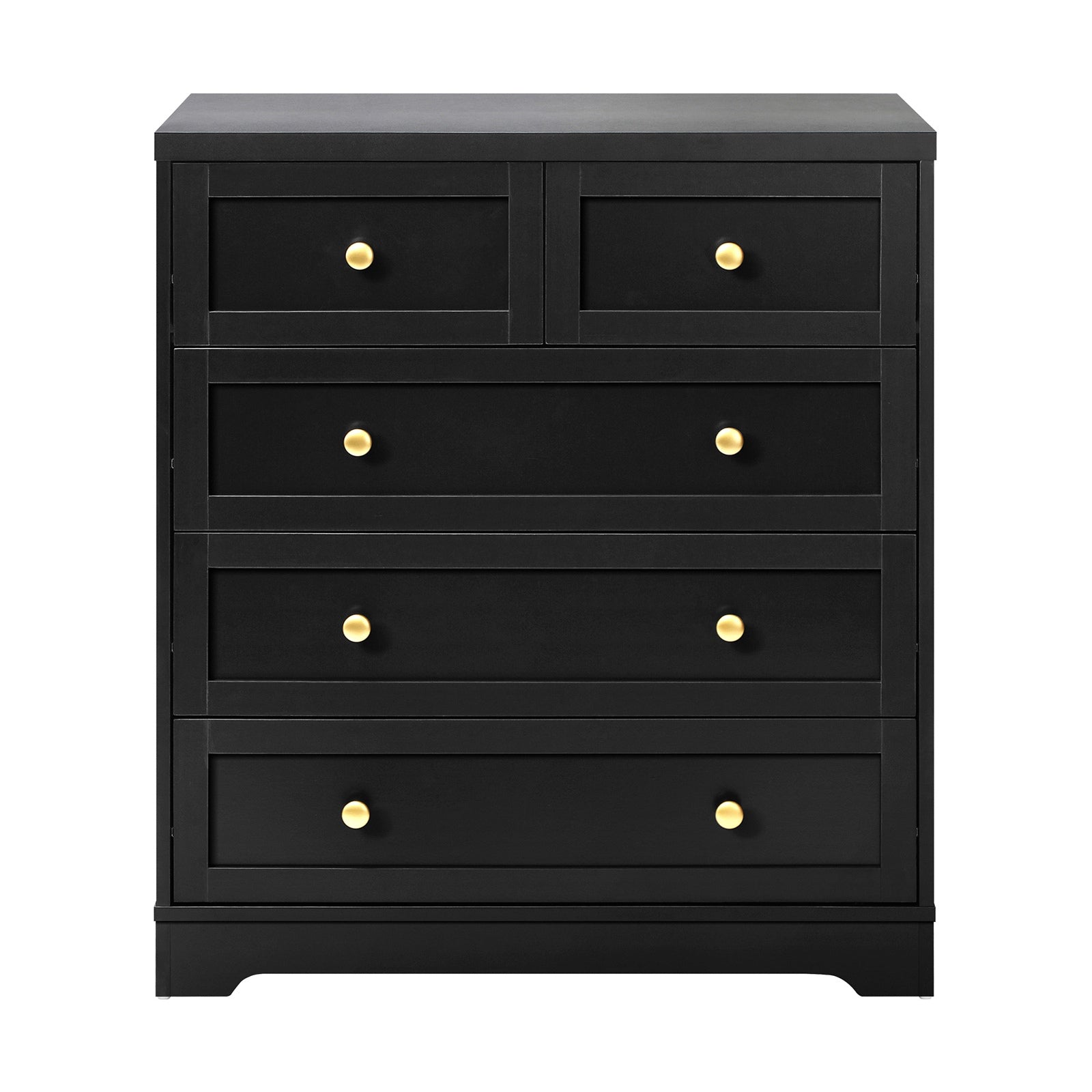 5‑Drawer Modern Chest – Black with Gold Accents