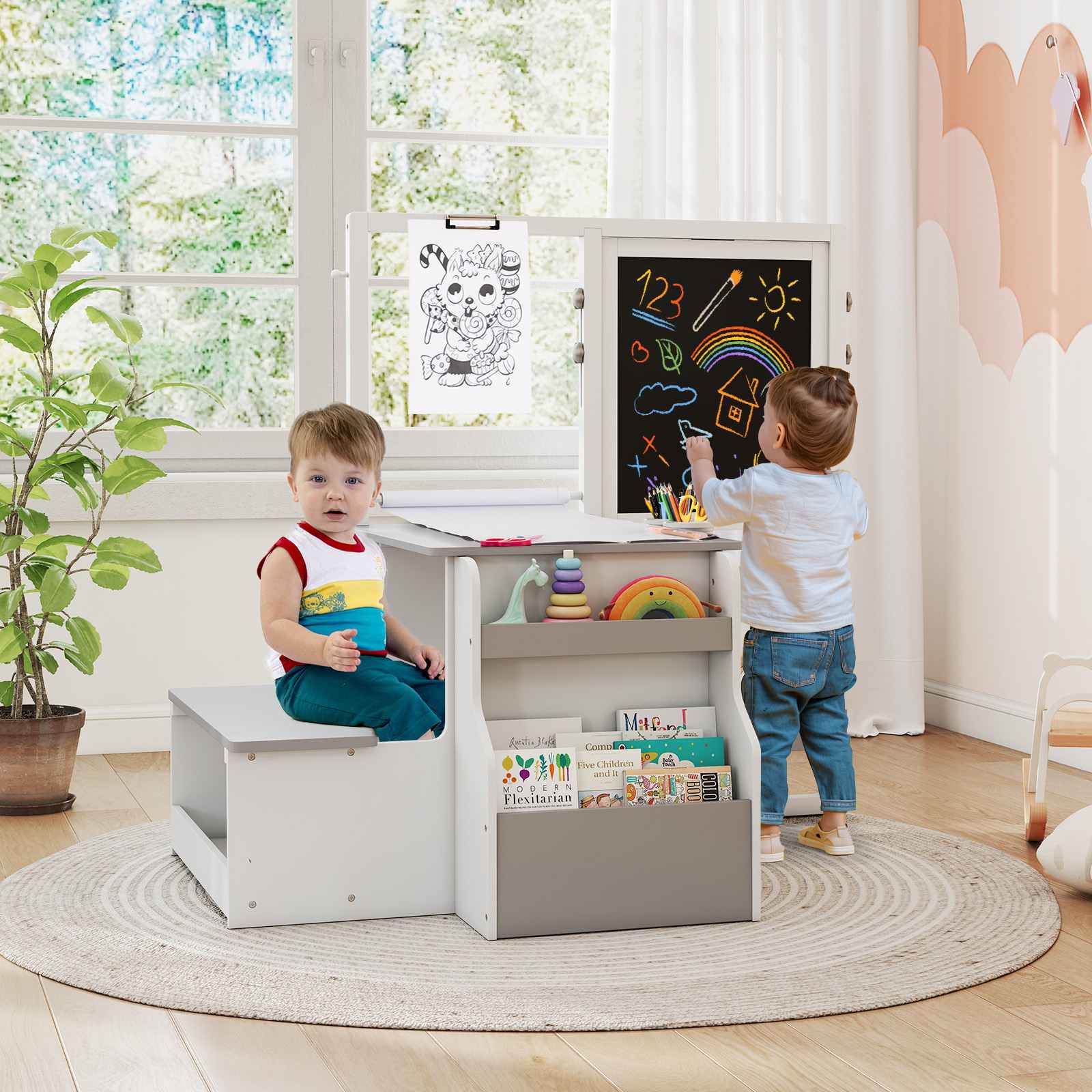 Double-Sided Art Easel Craft Station