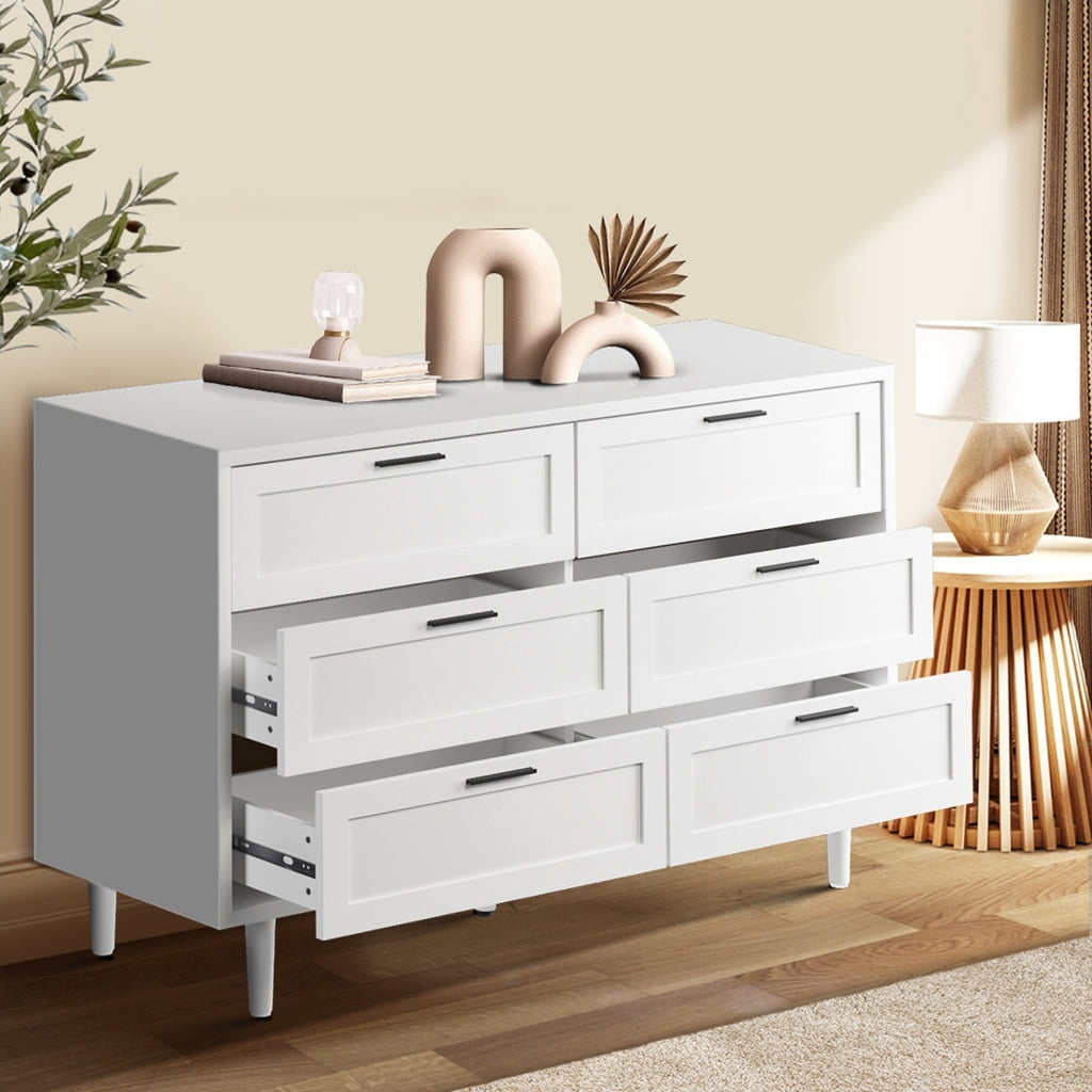 White or Natural Modern 6-Drawer Dresser