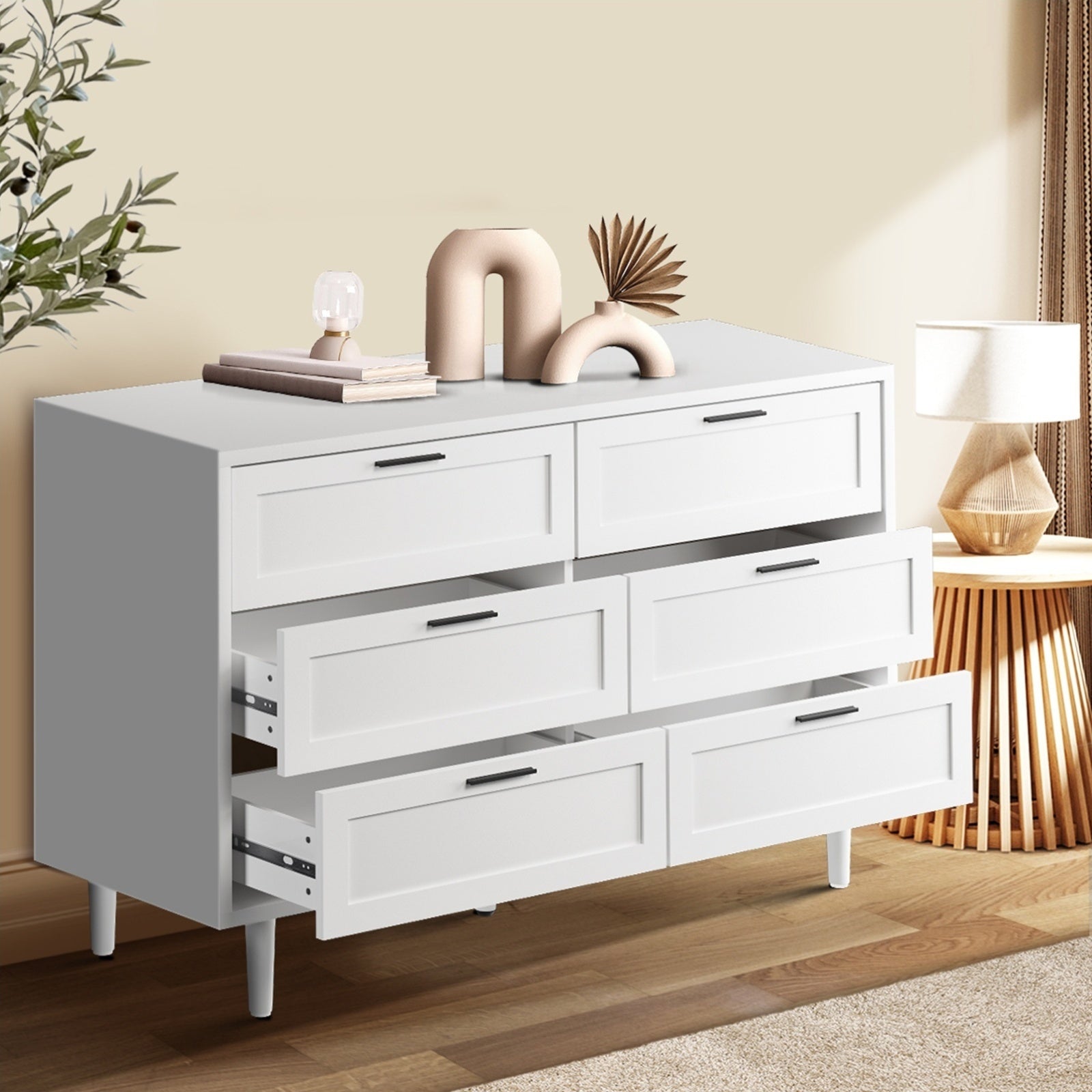White or Natural Modern 6-Drawer Dresser