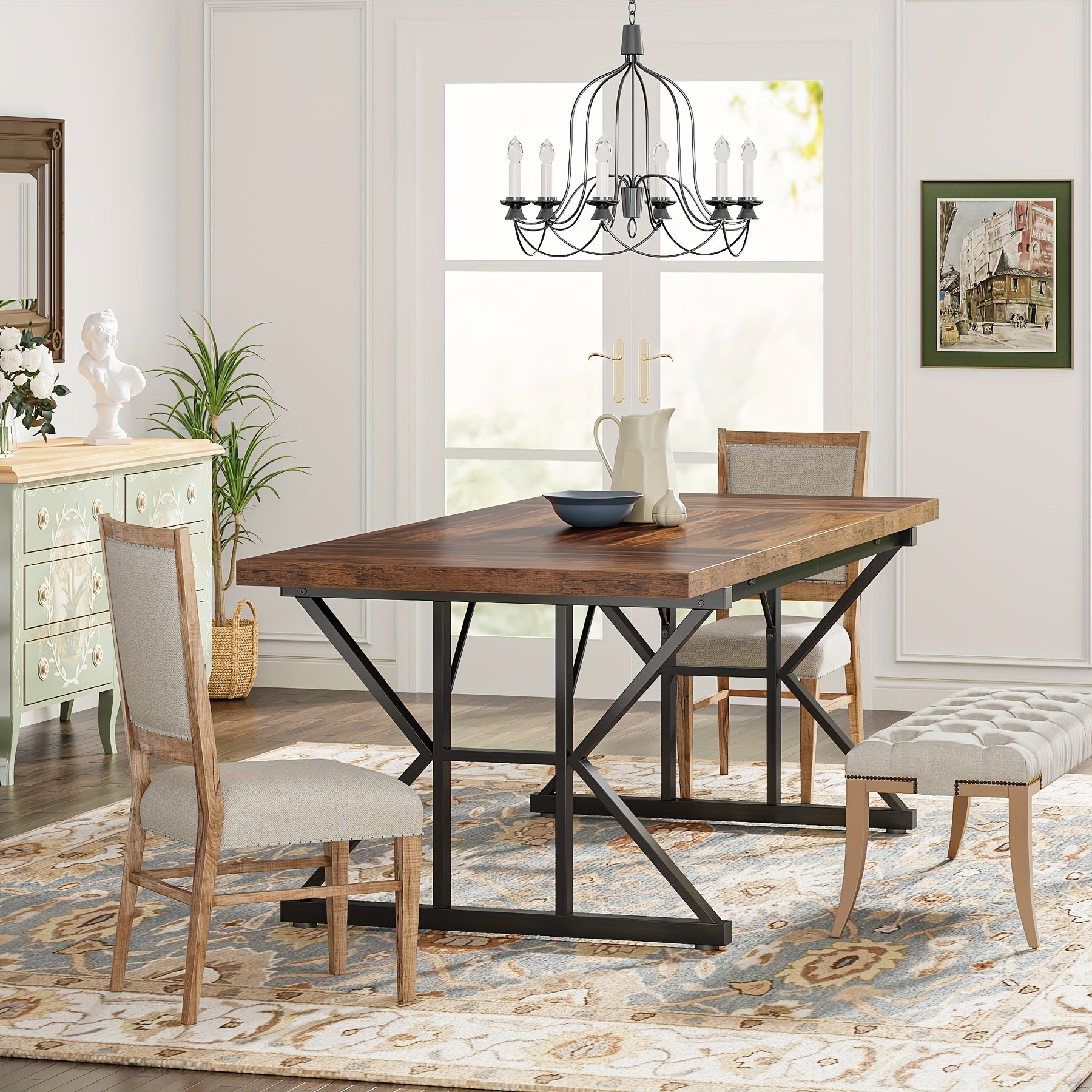 Wooden Farmhouse Rectangular Dining Table - Black