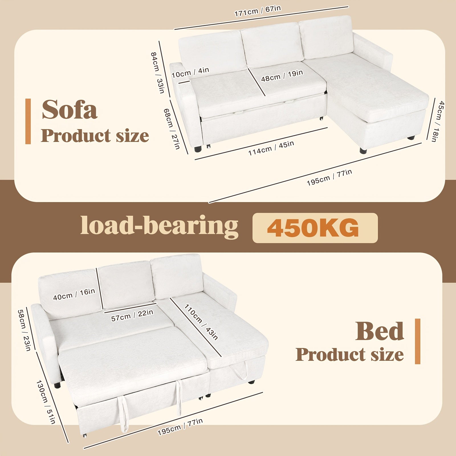 L Shaped Reversible Sleeper Sofa Bed