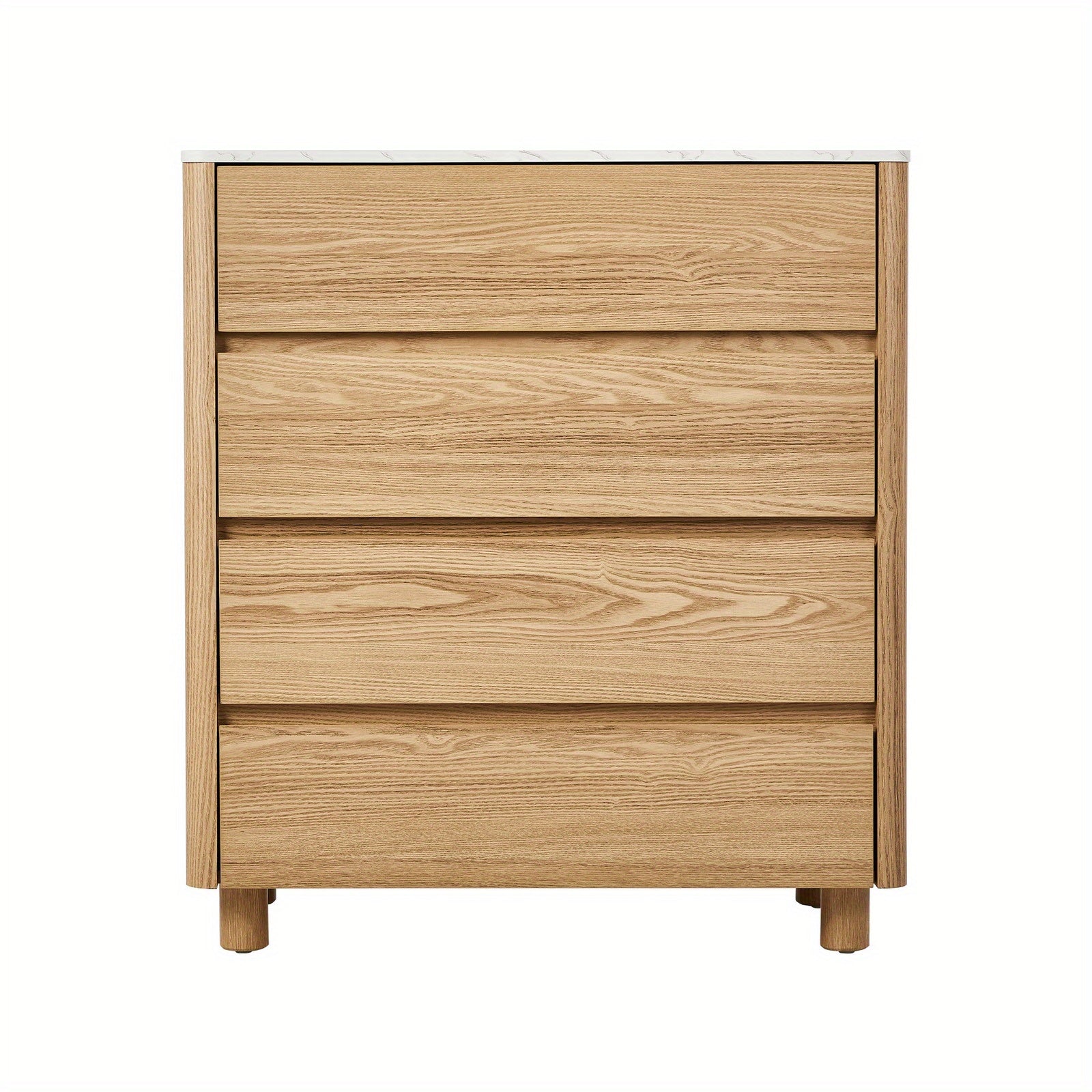 4‑Drawer Modern Chest – White & Natural Wood with Faux Marble Top