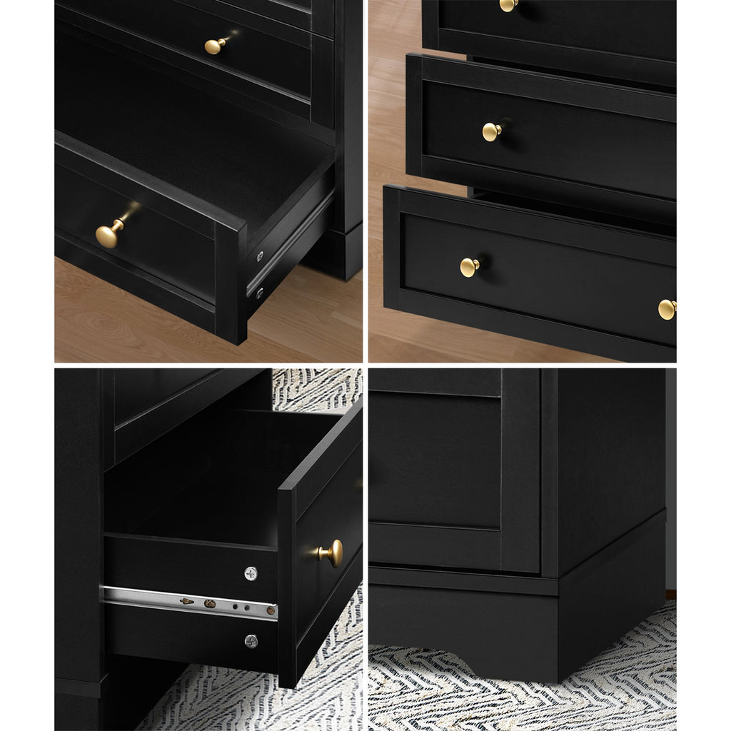 5‑Drawer Modern Chest – Black with Gold Accents