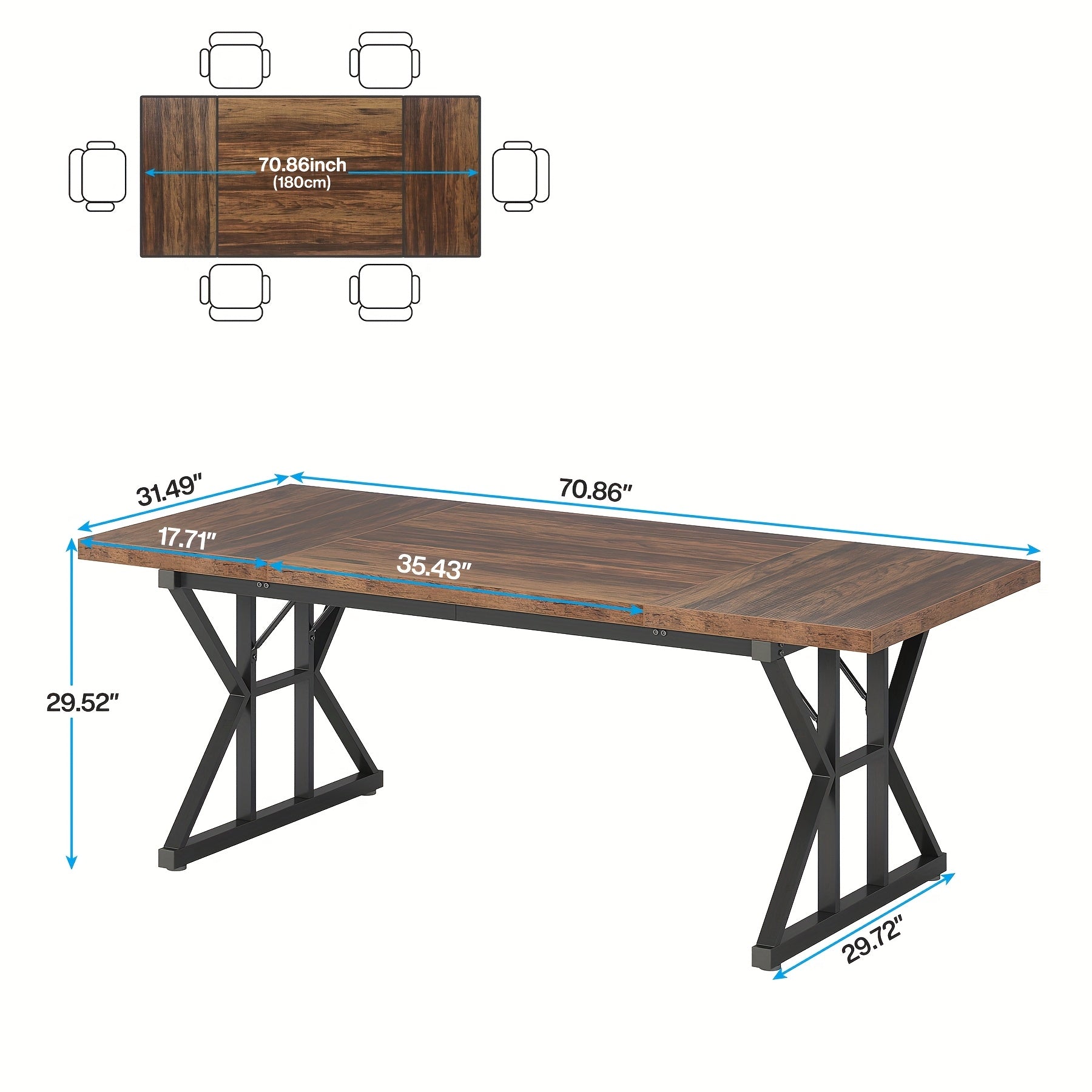 Wooden Farmhouse Rectangular Dining Table - Black