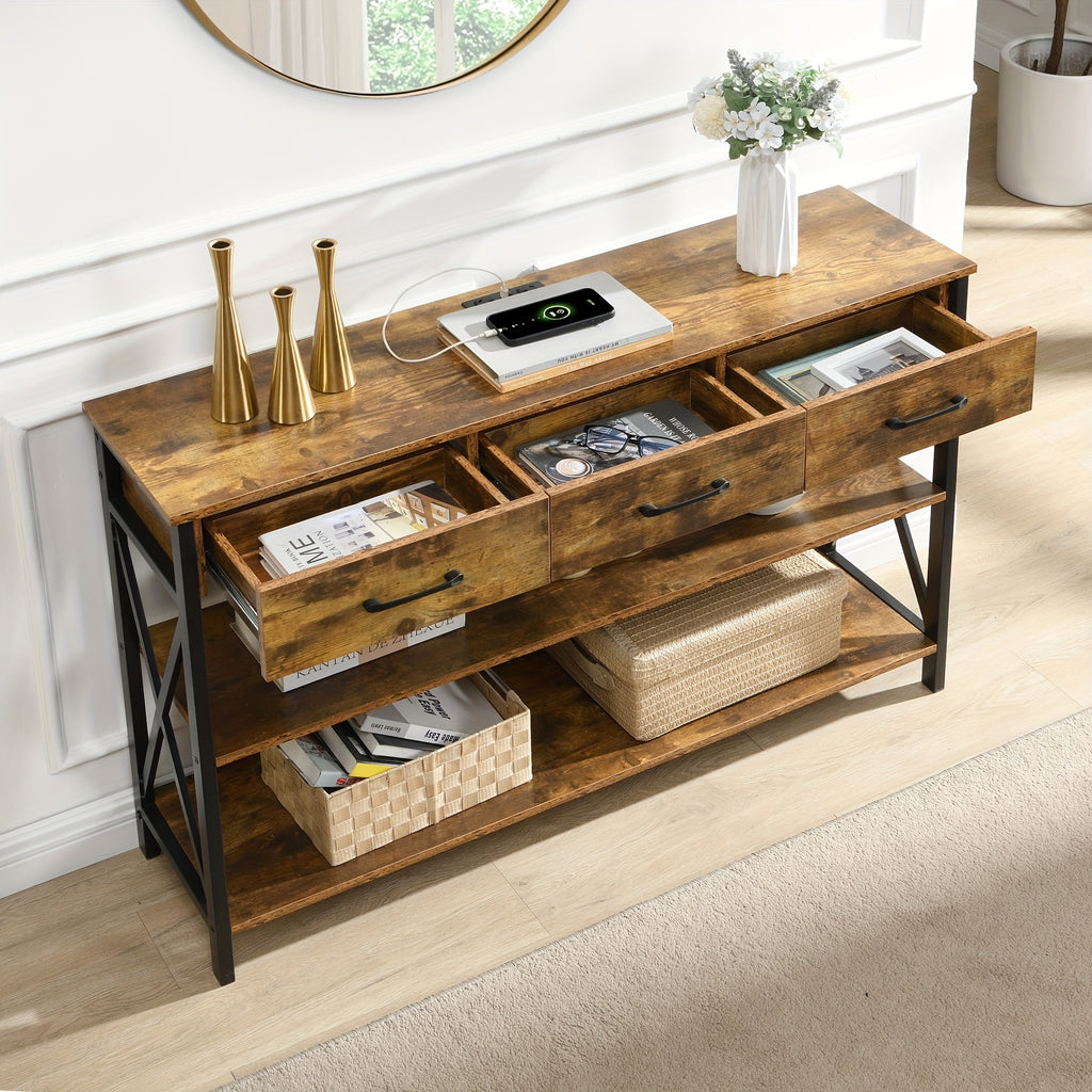 Industrial Console Table - 3 drawer