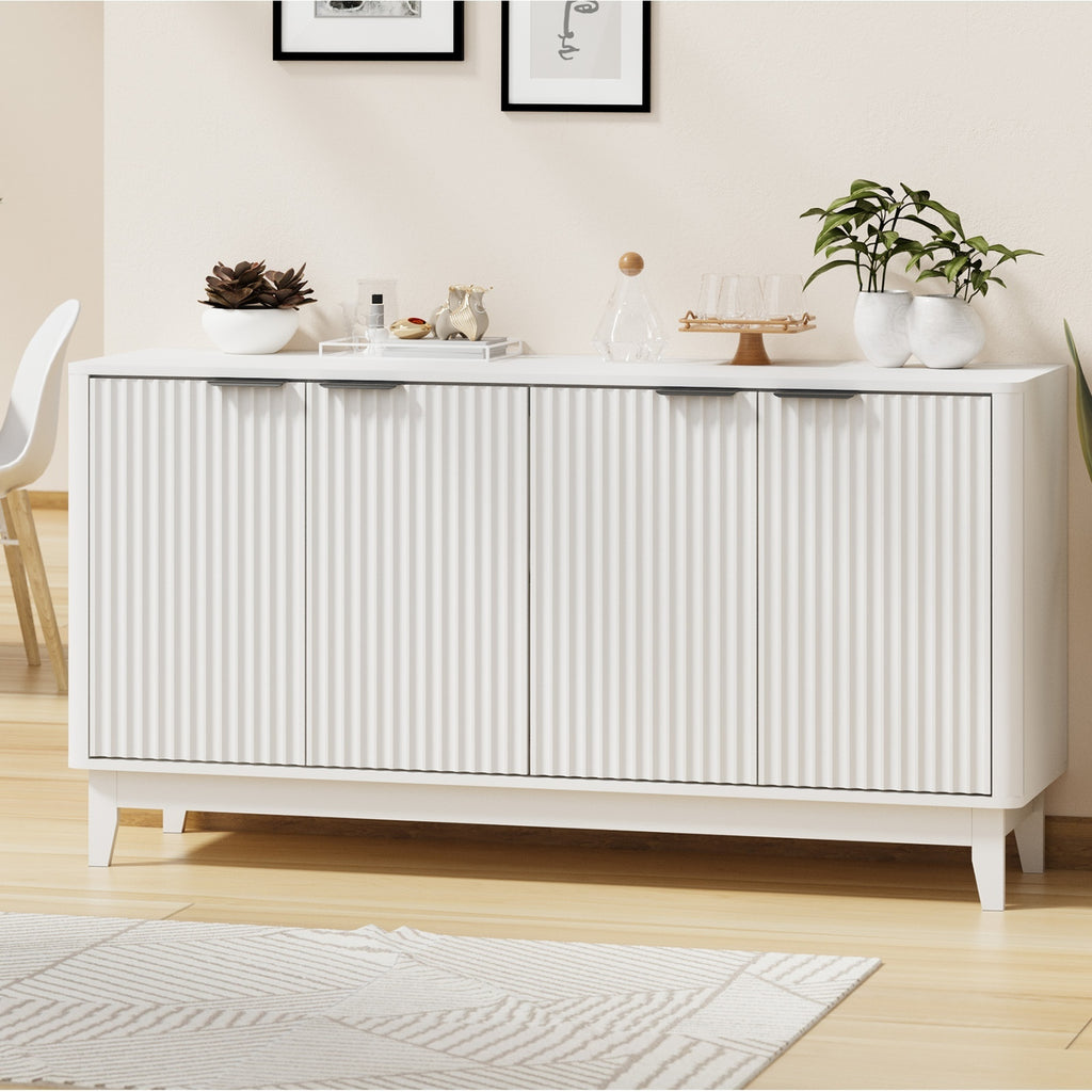 4‑Door Modern Sideboard – White or Natural Wood