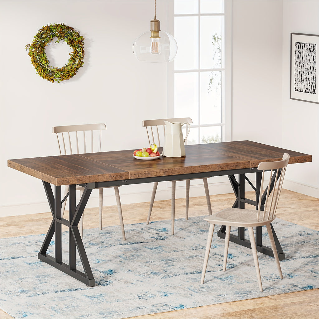 Wooden Farmhouse Rectangular Dining Table - Black