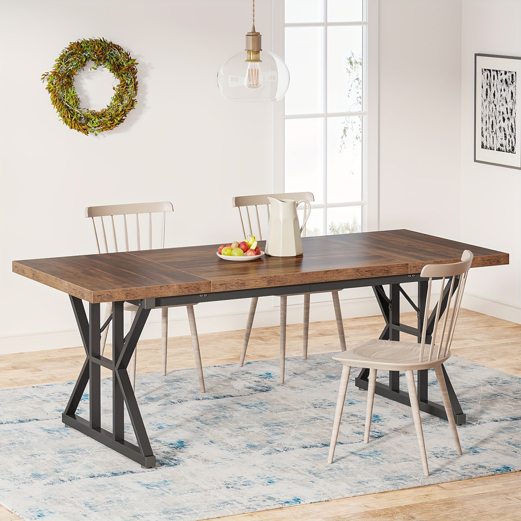 Wooden Farmhouse Rectangular Dining Table - Black