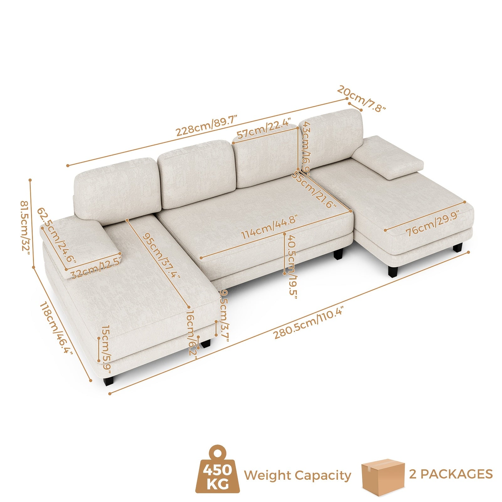 Modular 4-Seater Double Chaise Lounge