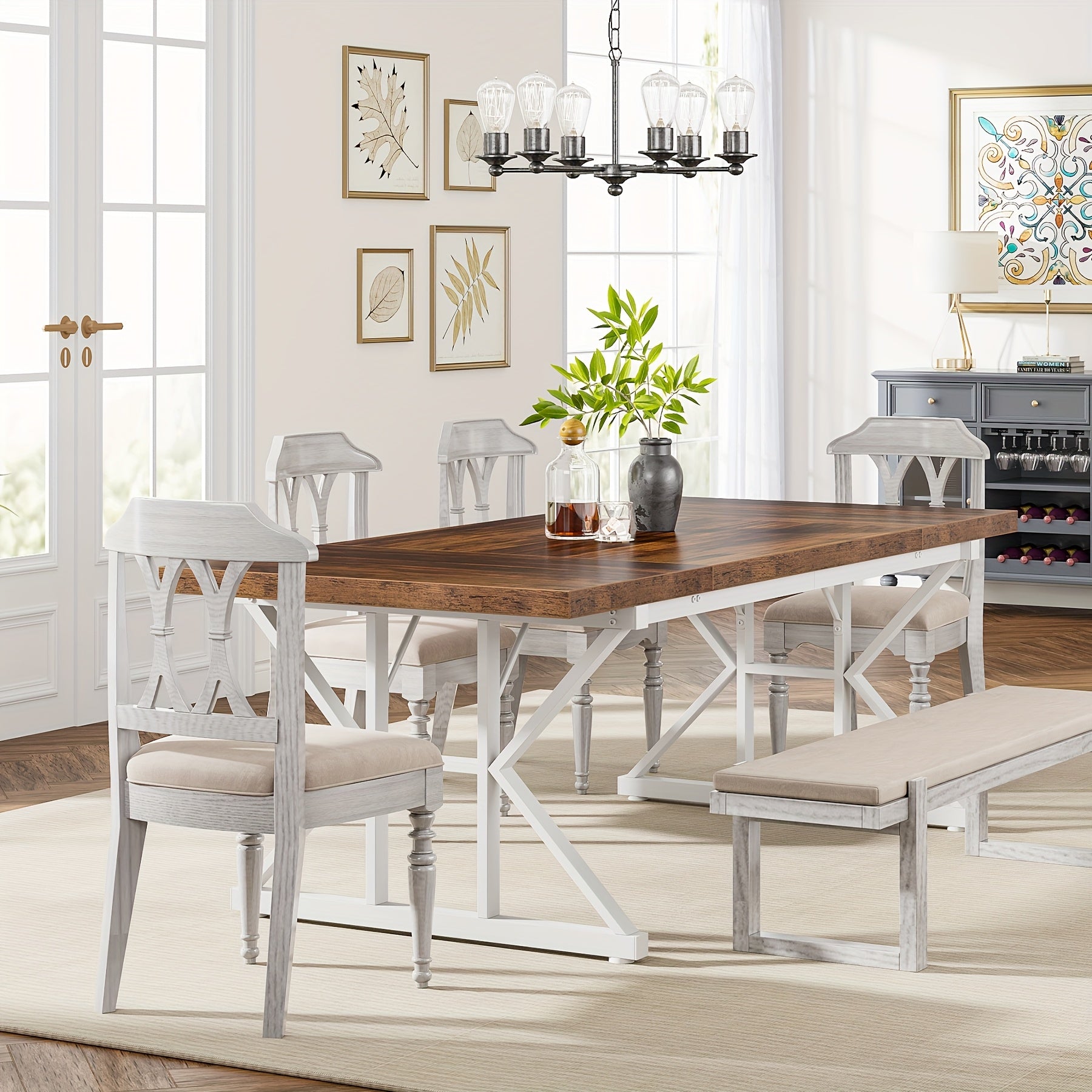 Wooden Farmhouse Rectangular Dining Table - White