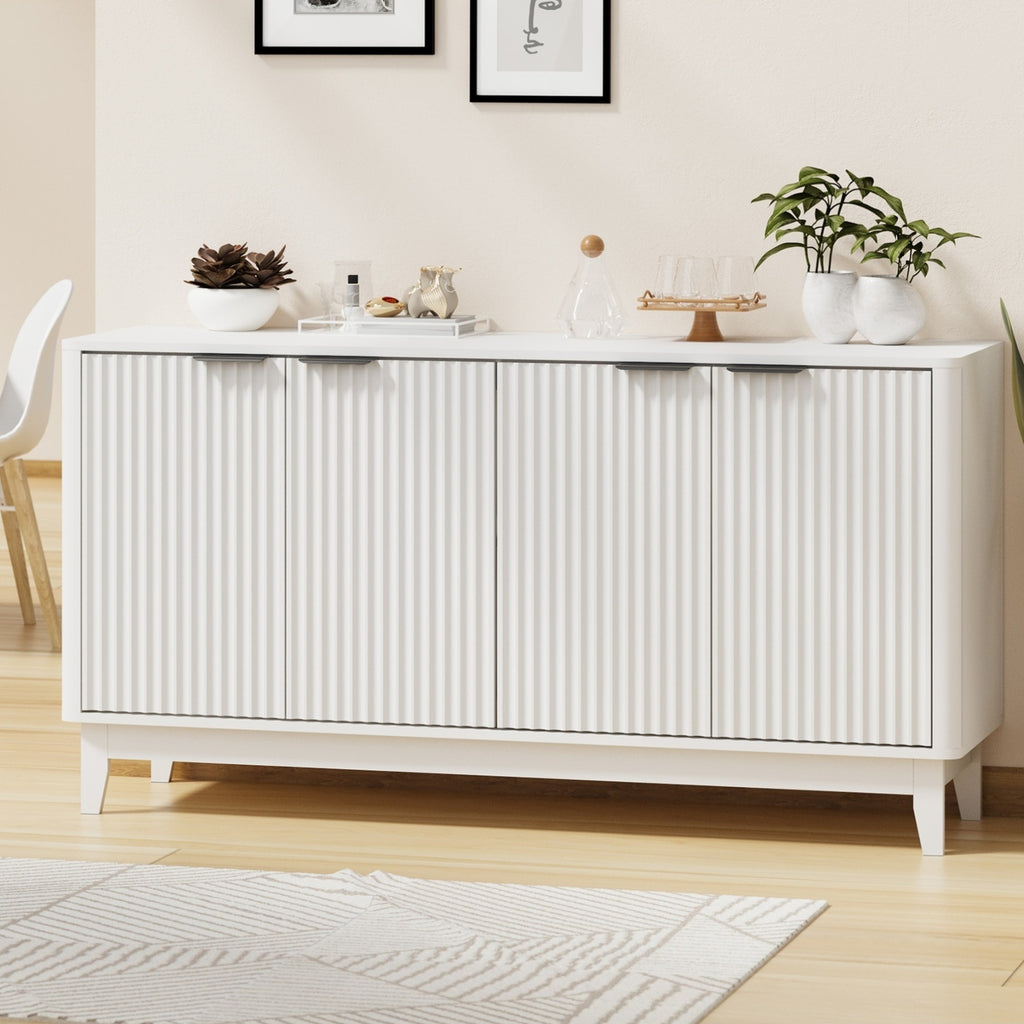 4‑Door Modern Sideboard – White or Natural Wood