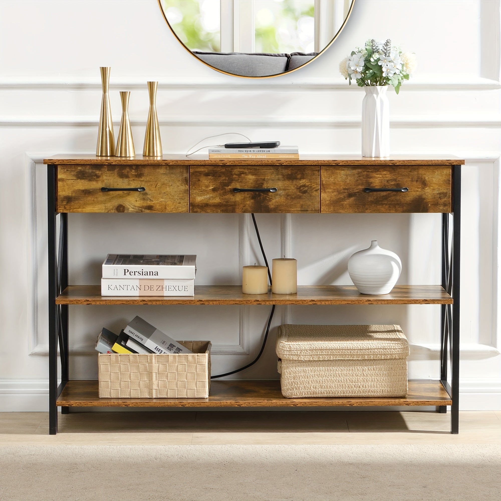 Industrial Console Table - 3 drawer