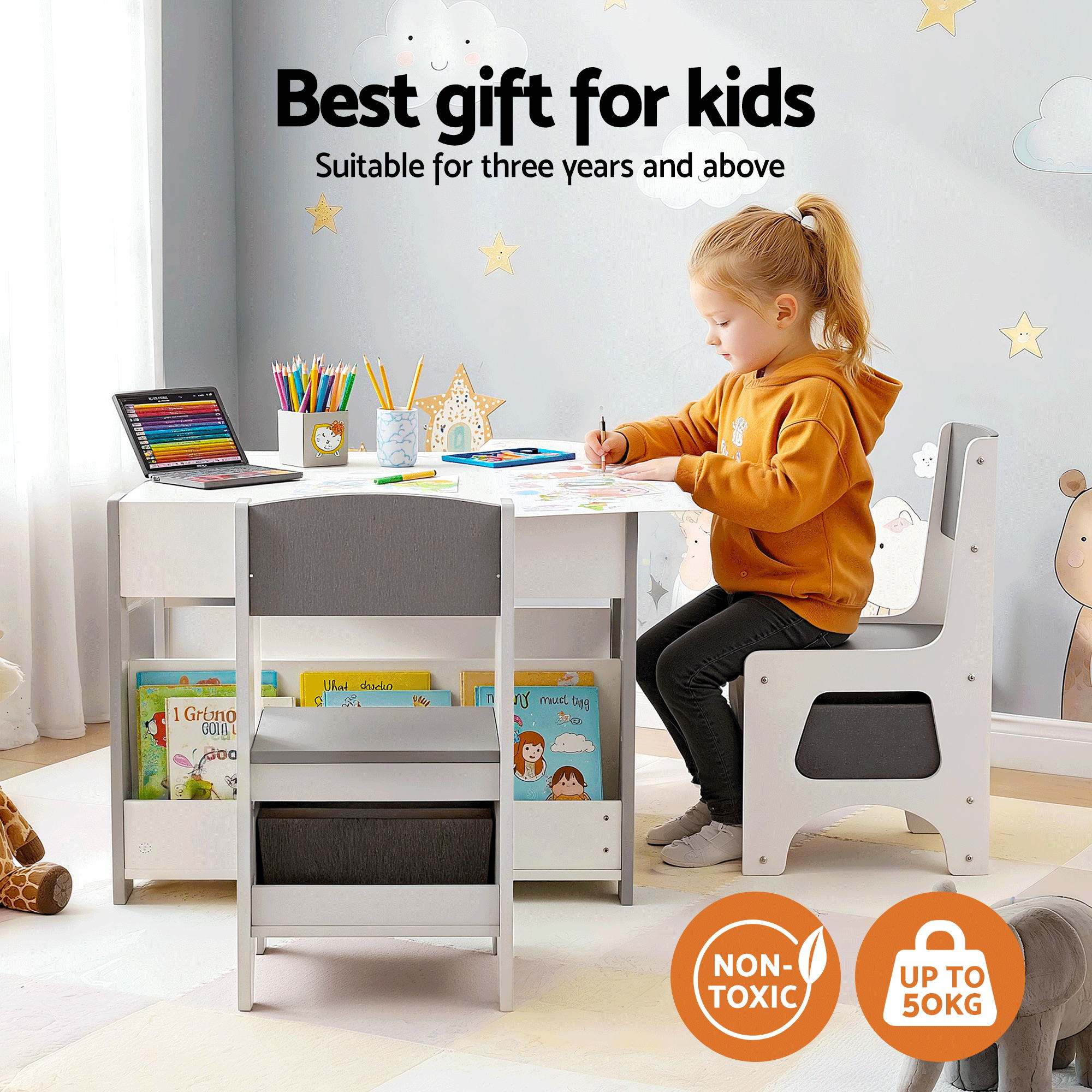 4-in-1 Multifunctional Kids Table and Chair Set