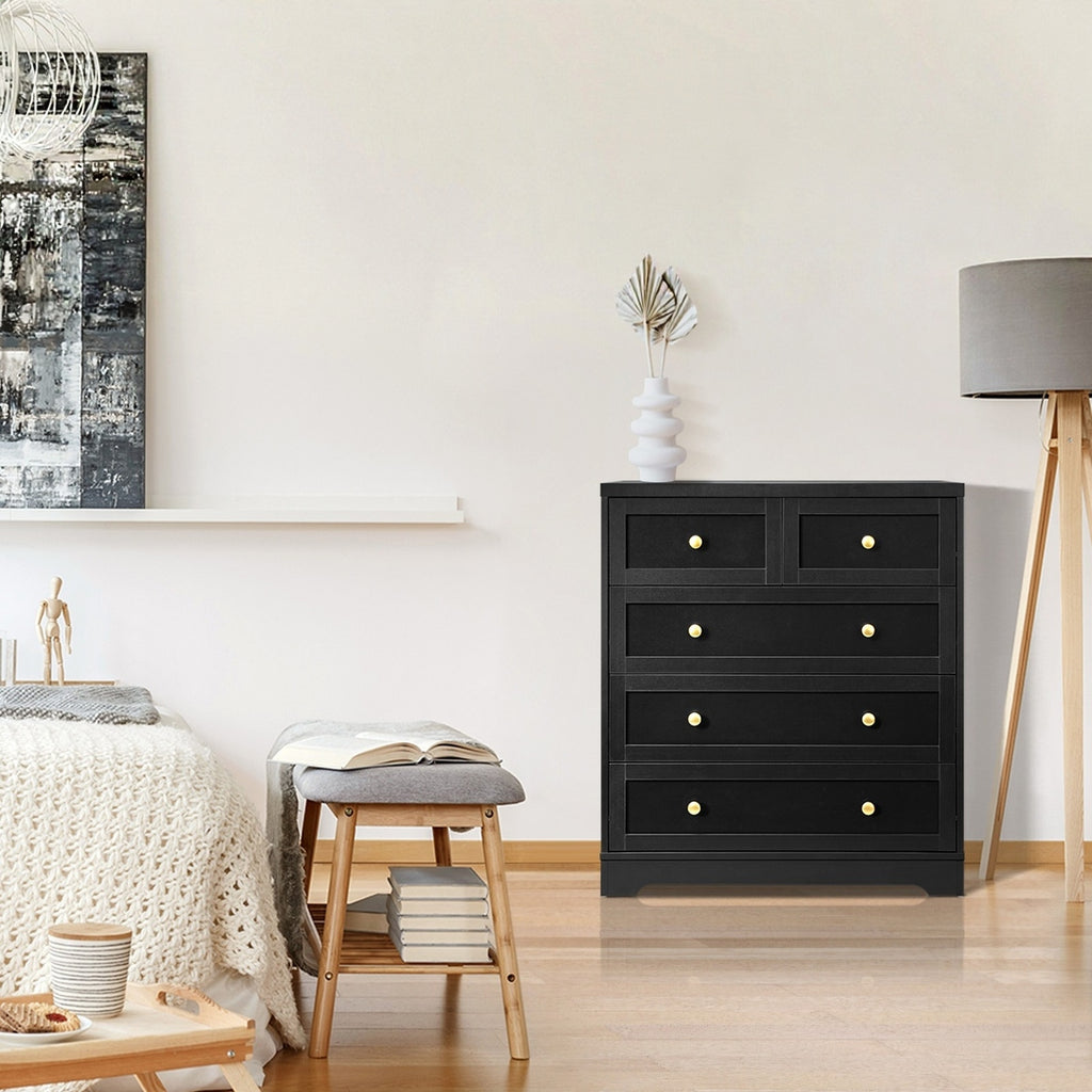 5‑Drawer Modern Chest – Black with Gold Accents