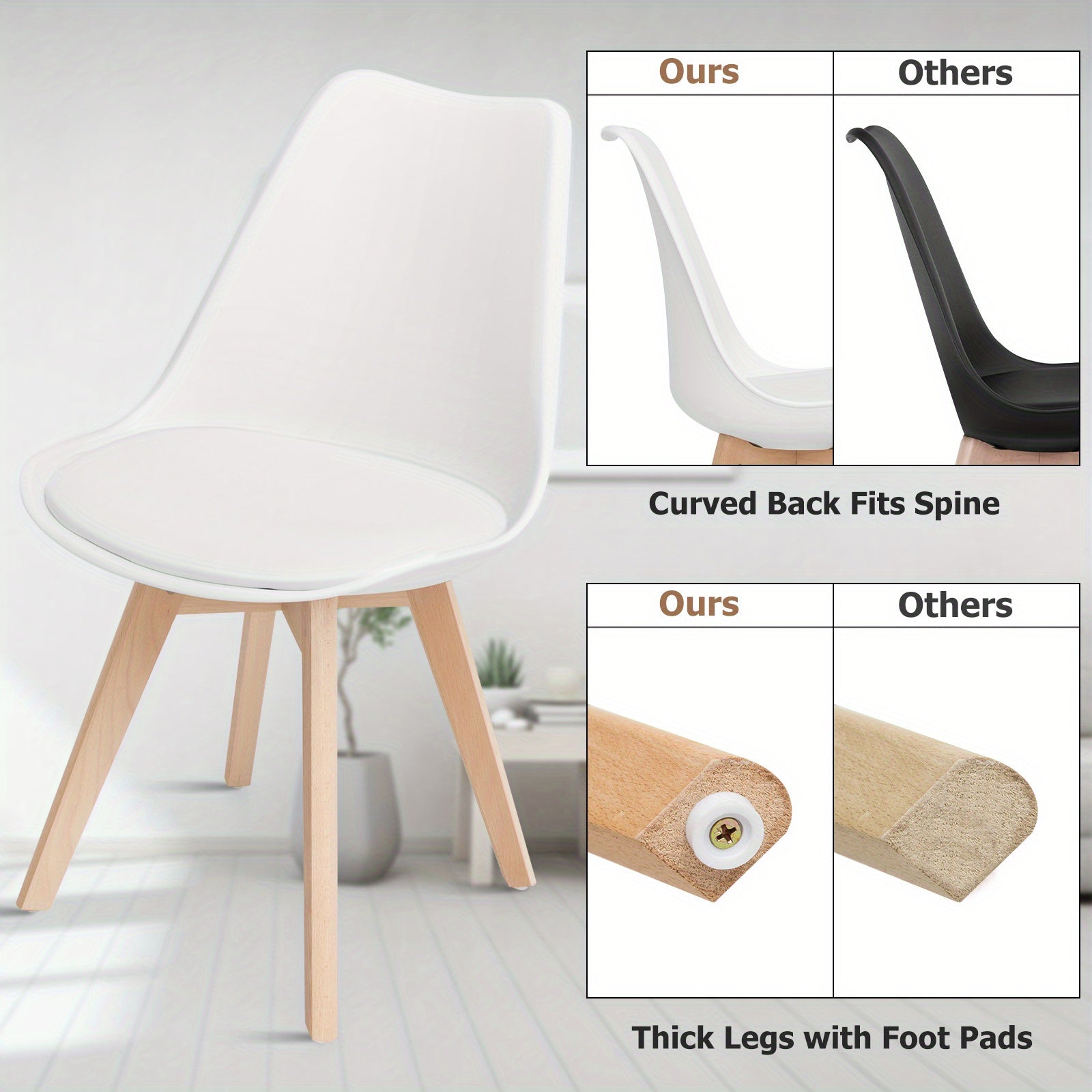 White and Natural Dining Chairs - 4pcs